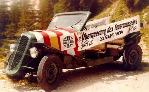 Irimbert's hobby was classic cars, here his Steyr 100 in Glockner version